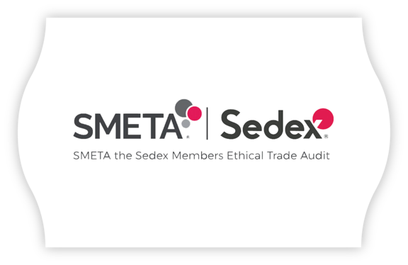 SMETA-Logo mit Wellenrand-Etikett