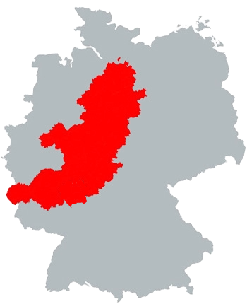 Deutschlandkarte mit roter Kennzeichnung in  der Region Rheinland-Pfalz, Hessen und Niedersachsen - Zuständigkeit liegt bei Hr. Weitemeyer