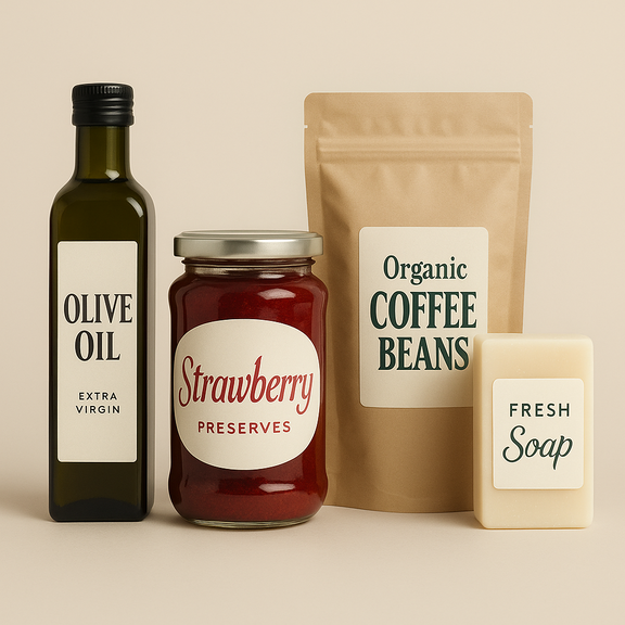 Simple, modern label with a minimalist design on a light background as an example of reduced label design