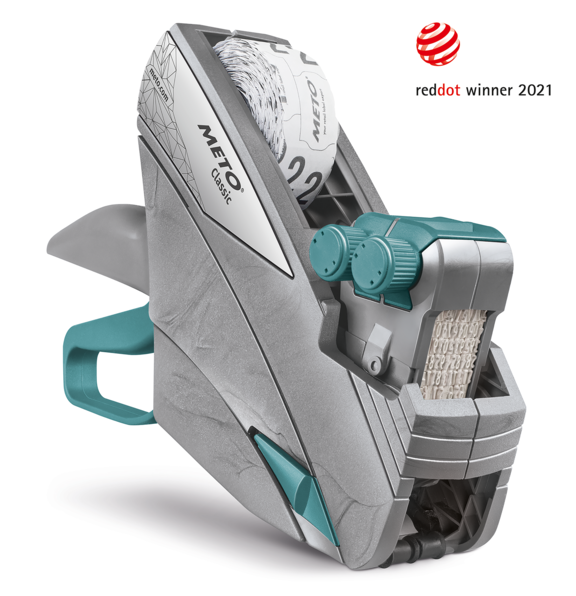 Etiquetadora de precios Meto Classic M de diseño ergonómico, etiquetadora manual galardonada con el Red Dot Design Award 2021