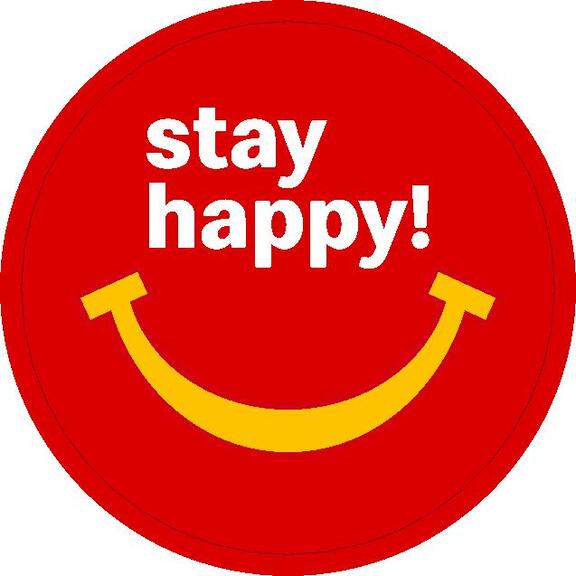 Meto label example - Stay happy marketing label for customer approach