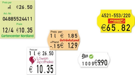 Basic price labelling according to the Price Indication Ordinance (PAngV), labels, price labelling labels