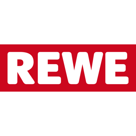 REWE Logo – Supermarktkette, die auf Meto Lösungen für Preisauszeichnung im Handel vertraut