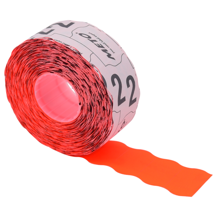 Étiquettes Meto 26x16 mm, rouge fluo, adhésif permanent, 36 rouleaux