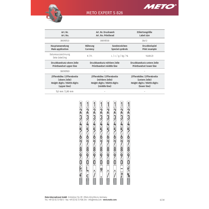 Meto Expert S 826, Étiqueteuse de prix, y compris l'étiquetage de la date