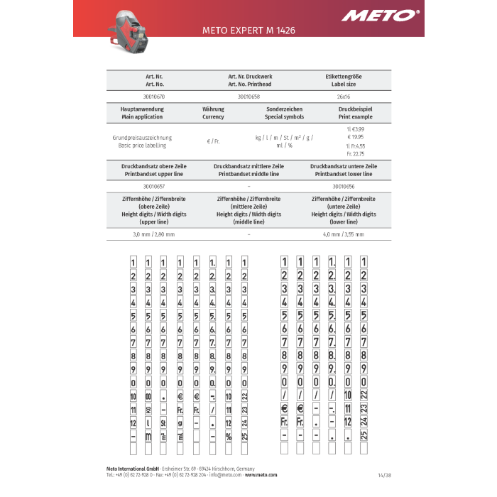 Meto Expert M 1426, Étiqueteuse de prix, par exemple pour l'étiquetage de prix de base