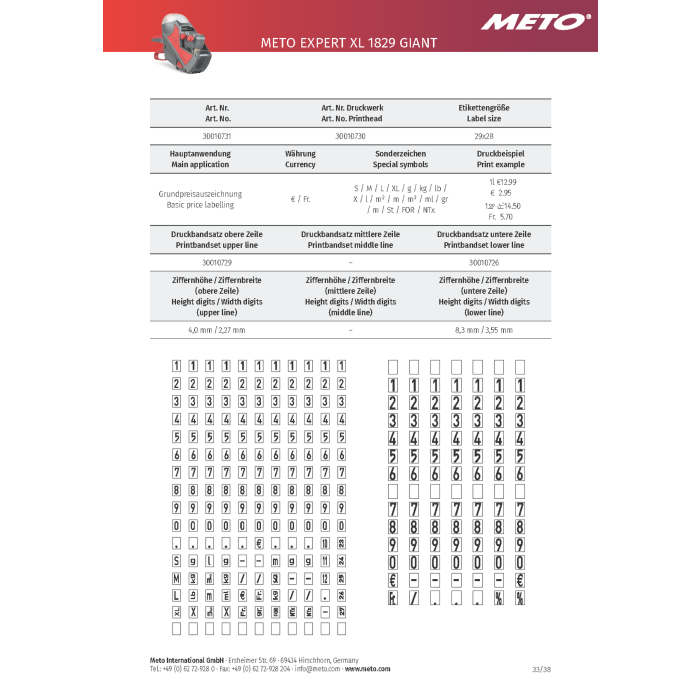 Meto Expert XL 1829 Géante, Étiqueteuse de prix, par exemple pour l'étiquetage de prix de base