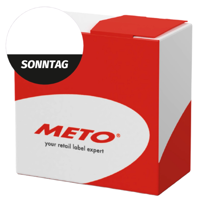 Étiquette de date lavable « Sonntag » en noir, ronde de 26 mm, 1 000 étiquettes par boîte de Distributeur