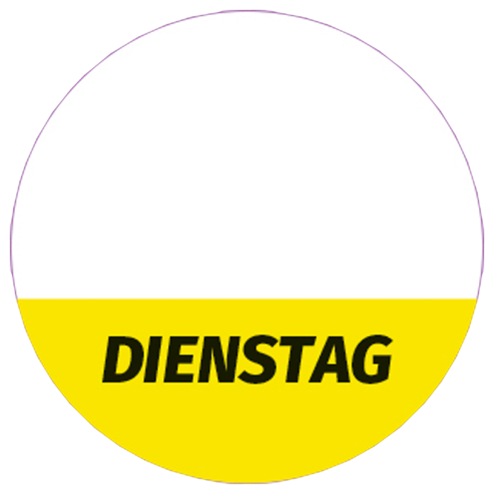 Étiquette lavable « Dienstag » pour usage quotidien, jaune, ronde, 26 mm de diamètre, 1 000 étiquettes par boîte de Distributeur