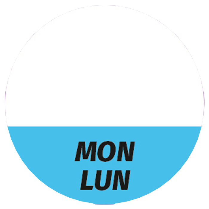 Étiquette lavable « Mon/Lun » pour usage quotidien, ronde de 26 mm, 1 000 étiquettes par boîte de Distributeur