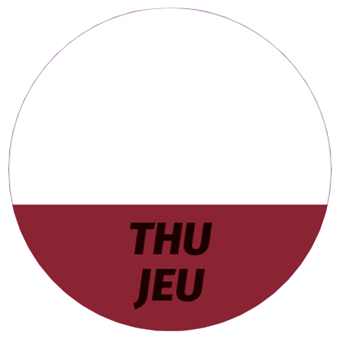 Étiquette lavable pour usage quotidien « Thu/Jeu » de couleur marron, ronde, 26 mm de diamètre, 1 000 étiquettes par boîte de Distributeur