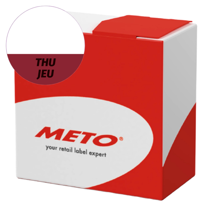 Étiquette lavable pour usage quotidien « Thu/Jeu » de couleur marron, ronde, 26 mm de diamètre, 1 000 étiquettes par boîte de Distributeur