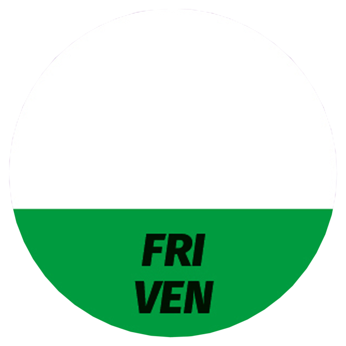 Étiquettes lavables « Fri/Ven » pour usage quotidien, de couleur verte, rondes de 26 mm, 1 000 étiquettes par boîte de Distributeur