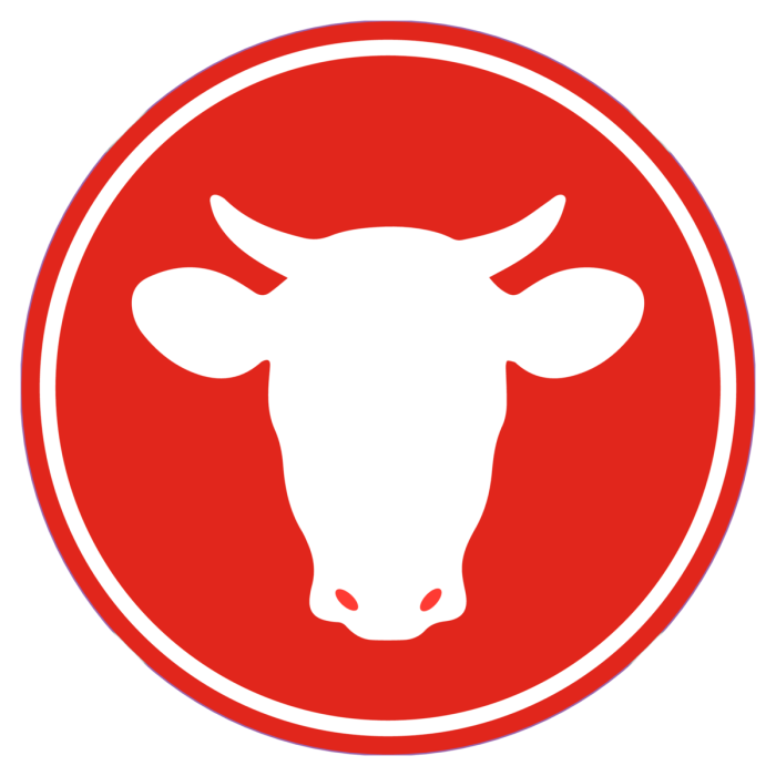 Étiquette ronde de 42 mm représentant une tête de vache, de couleur rouge, 1 000 étiquettes par rouleau, adhésif permanent
