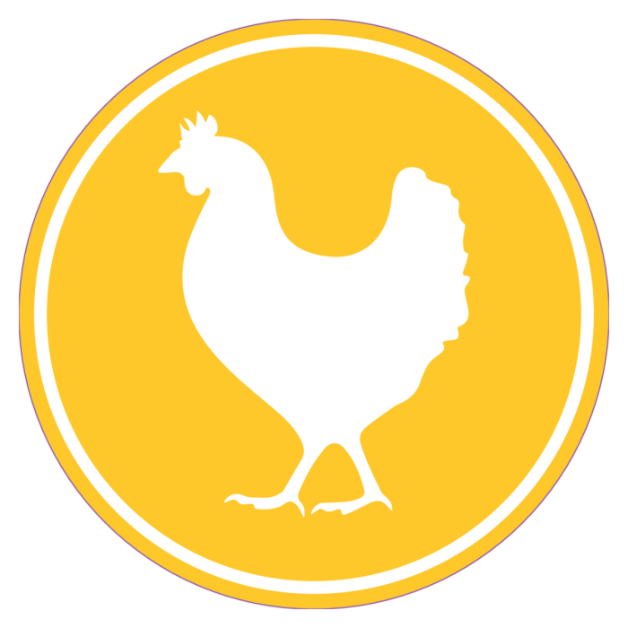 Étiquette ronde de 42 mm représentant un poulet, de couleur jaune, 1 000 étiquettes par rouleau, adhésif permanent
