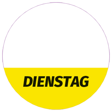Étiquette lavable « Dienstag » pour usage quotidien, jaune, ronde, 26 mm de diamètre, 1 000 étiquettes par boîte de Distributeur
