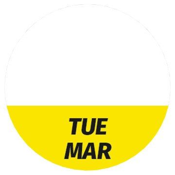 Étiquette lavable pour usage quotidien « Tue/Mar » de couleur jaune, ronde, 26 mm de diamètre, 1 000 étiquettes par boîte de Distributeur