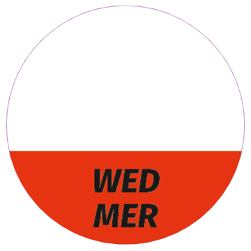 Étiquettes lavables « Wed/Mer » pour usage quotidien, de couleur rouge, rondes de 26 mm, 1 000 étiquettes par boîte de Distributeur
