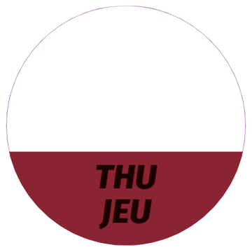 Étiquette lavable pour usage quotidien « Thu/Jeu » de couleur marron, ronde, 26 mm de diamètre, 1 000 étiquettes par boîte de Distributeur