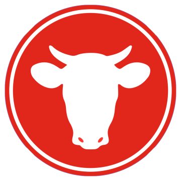 Étiquette ronde de 42 mm représentant une tête de vache, de couleur rouge, 1 000 étiquettes par rouleau, adhésif permanent